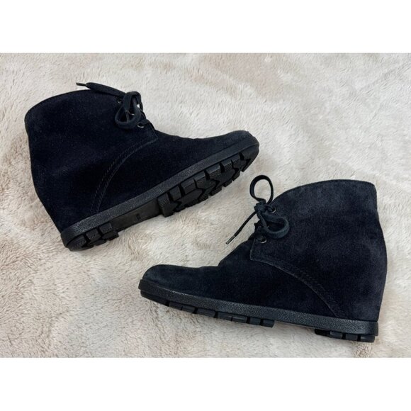 PRADA Women's Black Milano Suede Lace-Up Wedge Boots Booties Size 39/US 9 - Picture 6 of 8